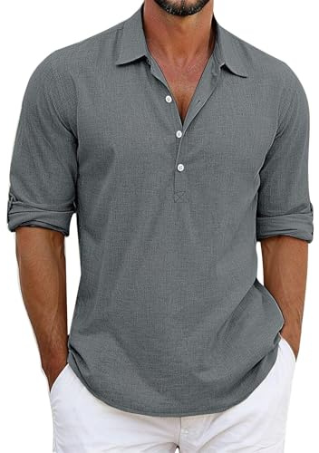 Polo para hombre de corte regular, camisa de manga larga con solapa con botones, camisa de verano para hombre, corte regular, camisa de ocio, corte holgado, monocolor, básica, moda, estilo urbano