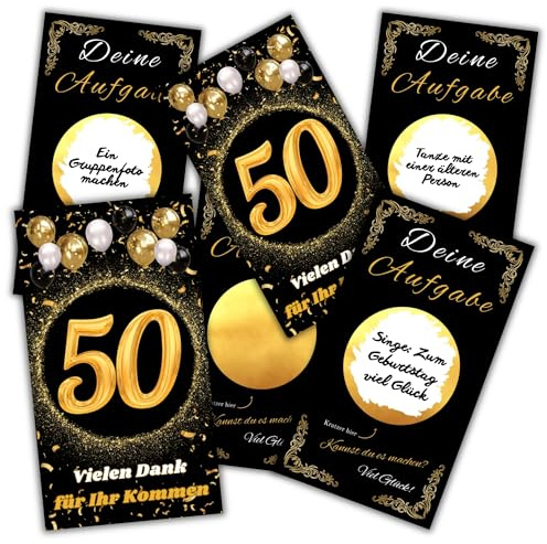 JOCERO – 50. Geburtstag Rubbelkarten für Erwachsene, 15 Selbstausfüllbare Rubbelkarten – Lustiges Partyspiel mit Aufgaben, Mutproben & Jubiläumsspiel, Geschenkidee für Gäste