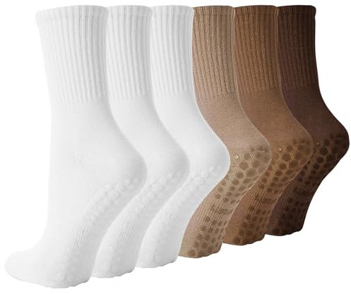 6 Paar Anti rutsch Socken Damen, Pilates Socken, Stoppersocken Damen Mit rutschfesten Partikeln, Grip Socks für Pilates,Ballett,Tanz und Fitness geeignet, Rutschsocken Geschenke für frauen und mütter