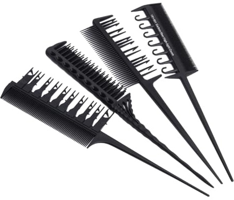 GANAZONO Professional Hair Dyeing Highlight Combs Set 4pcs Black Hair Tint and Coloring Tools for Salon and Stylist Use