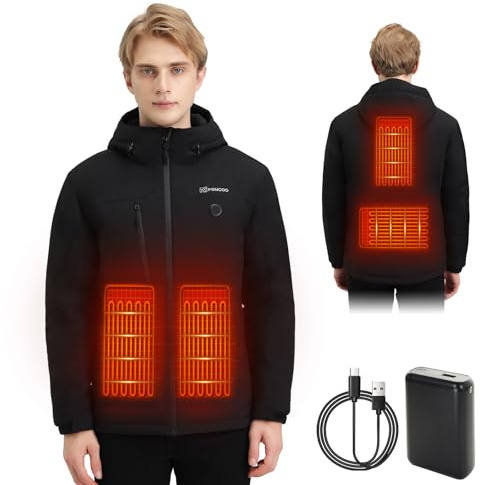 Mincoo Beheizbare Jacke Herren mit 7.4V 18400mAh Akku, Winter Elektrische Heizjacke 3 Heating Modes, Wärmejacke mit Heizung für Outdoor Motorrad Wandern Skifahren Camping