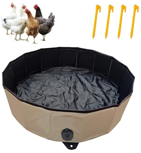 Staubbad für Hühner Ø 80 cm x H 20 cm, Faltbarem Wanne Hühnersandbad Hühnerstaubbad Sandbadewanne, Robustem PVC Behälter für Hühnerstall Kalk Sandbad Hühner, Tragbares Hühnerstall Staubbade Zubehör