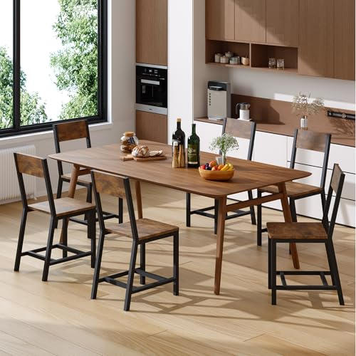 YOUDENOVA Sedie Da Pranzo Set di 6, Robusta Struttura In Metallo, Comode Sedie Da Cucina Con Schienale, Ideali Per Soggiorno, Sala Da Pranzo E Cucina, Marrone Vintage, Portata Fino a 150 Kg