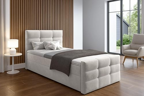 AXLIVING Bett mit Bettkasten 100x200 cm Argentaro Boxspringbett beige