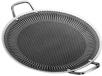 Plancha redonda para barbacoa con asa, antiadherente, acero inoxidable, para hornear, viajes, camping, freír, gourmets, parrilla