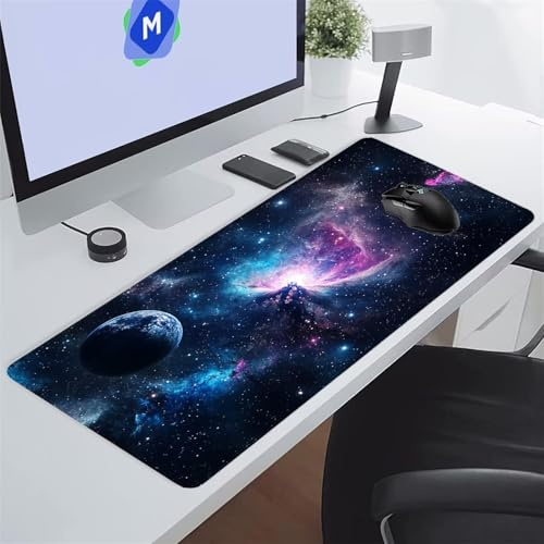 Alfombrilla de Ratón Grande 900x300x3 mm Alfombrilla Raton XXL Costuras de Los Laterales Están Bien Cosidas y Rematadas Evitando Que se Deshilache, Ideal para el Escritorio (Universo Cielo Estrellado)