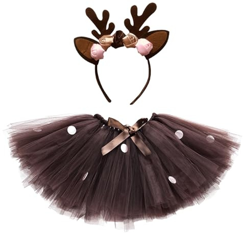 Deguisement Renne pour Enfant Fille,Serre-tête Renne avec Tutu Jupe Deguisement Animaux Cosplay Halloween Noël Costume #0127B