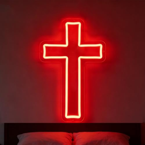 Cross Neon Sign Led Jesus Cross Wall Decor USB Powered Red Cross Neon Lights for Home Bedroom Christmas Easter Christening Day Religious Events Church Room Decor