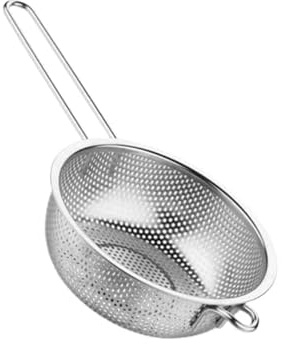 MSQUARE Stainless Steel Rice Colander & Pasta Strainer with Long Handle, Rustproof Drain Basket, Heavy-Duty Kitchen Sieve for Washing Rice, Vegetables & Draining Spaghetti, Dishwasher Safe, (22.5 CM)