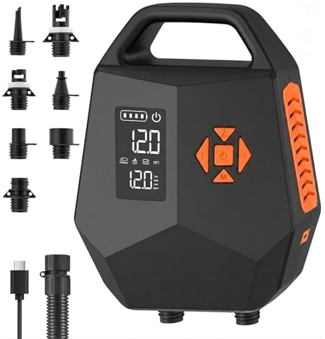Ruitx SUP Pumpe Elektrisch Akku, 20PSI Hochdruck Elektrische SUP Luftpumpe Wiederaufladbare 12000MAh Paddle Board Pumpe mit Auto-Off/Type-C Schnellladung, für Stand Up Paddle/Boote/Kajak/Kitesurf