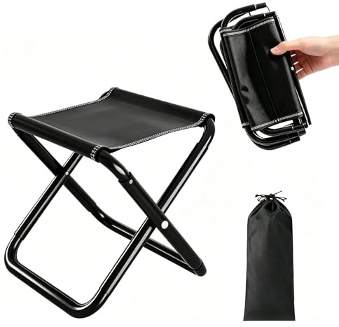 Camping Hocker Tragbarer Klapphocker 200kg (440lbs), Campinghocker Faltbar, Outdoor Campinghocker, Campingstuhl mit Aufbewahrungsbeutel, für Angeln, Reisen, Wandern, Grillen, Garten, Strand(Schwarz)