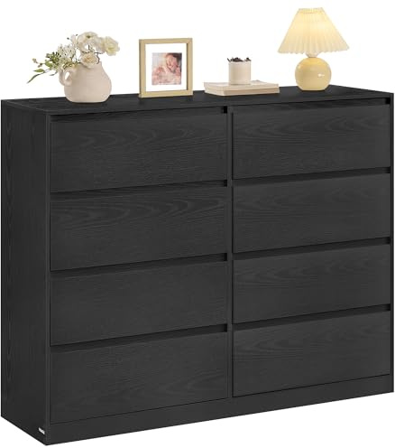 VASAGLE Kollektion – byrå för sovrum, förvaringsorganiseringsenhet med 8 lådor, 40 x 119,4 x 97,5 cm, modern stil, ebenholts svart KAILYN LTS618BE01 | Förvaringsorganiseringsenhet, modern stil, ebenholts svart, KAILYN Collection LTS618BE01