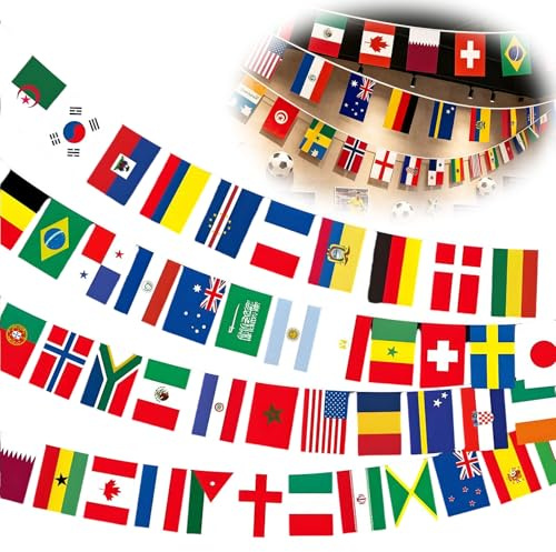 Banderines de Fútbol para Decoración de Fiestas Copa del Mundial 2026, Set de Banderas 48 Países del Mundo, para Fiestas de Fútbol, Bares (14x21cm)