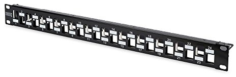 Digitus Patch Panel - Modular - for Keystone Modules - 19 - 24-Port - Shielded - Rack Mount 1U - Graduated - Black