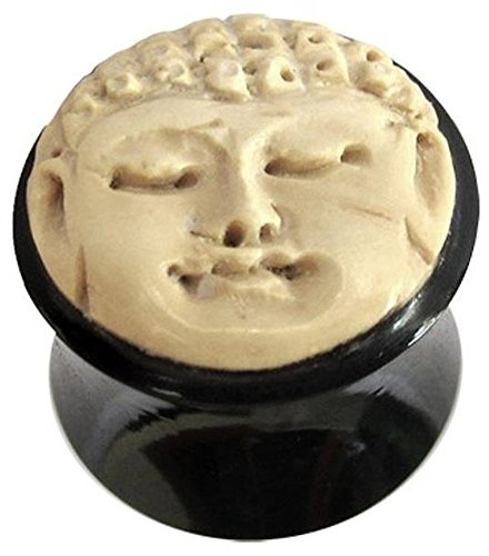 CHICNET Bio Horn Plug Buddha schwarz hell Flesh Tunnel Holz Organic Expander Tribal Plugs Ohrring Piercing Damen Herren Lobe Dehner Kopf Gesicht Handarbeit Ohr Schmuck Double Flared