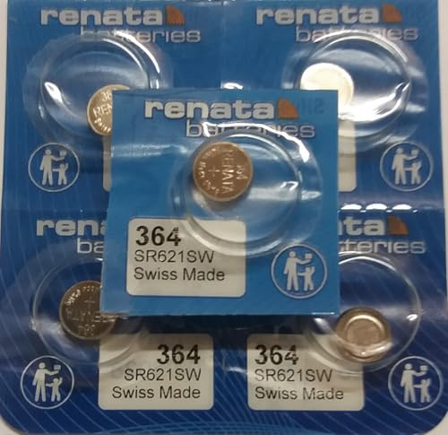 Renata 364 Batterie, Uhr, Single Cell, Silber-Oxid, 20 Mah, 1,55 V, SR60, Flat Top, 6,8 mm (5 Stück)
