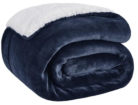 Bedsure GentleSoft Sherpa Fleece Throw Blanket for Couch, Non-Heated, Thick and Warm Throw for Women and Men, Soft Fuzzy Plush Blanket for Winter, Navy, 50x60 Inches