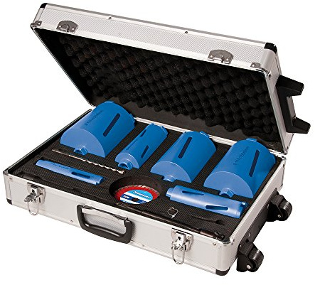 Silverline Diamond Core Drill Kit – 12 Piece Set, 6 Core Sizes (38, 52, 65, 107, 117 & 127mm), Heavy-Duty Concrete & Masonry Drilling (427650)