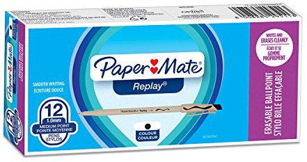 Paper Mate Replay Penna a Sfera Cancellabile, Confezione da 12 Penne, Nero