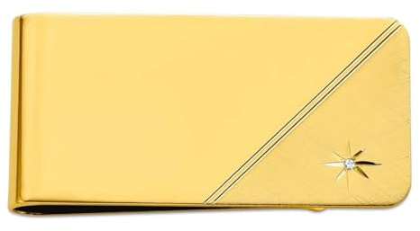 Vergoldete massiv poliert und satiniert, gravierbar (nur Vorderseite), Sternschliff, 001 Karat, Diamant-Geldklammer, Maße: 50 x 25 mm breit, Schmuck für Herren, gold, Einheitsgröße