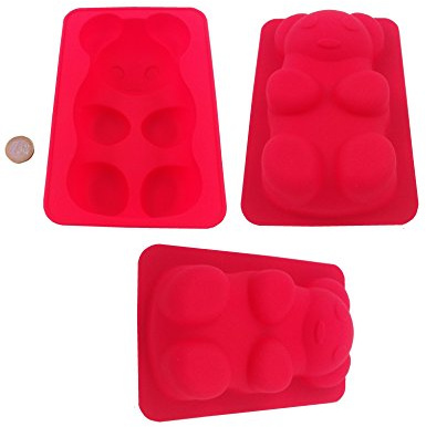 Lot de 3 moules à gâteau en silicone ROYAL HOUSEWARE en forme d'ours en peluche géant - Rouge - 18 cm x 12 cm - 4 cm de hauteur - 3 cups