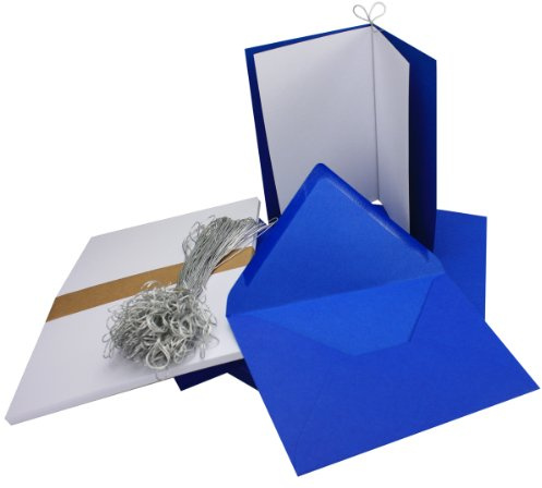 50x Falt-Karten Set in Royal-Blau inklusive Brief-Umschläge DIN B6 - Faltkarte B6 - Einlegeblatt und silbernem Schmuckband