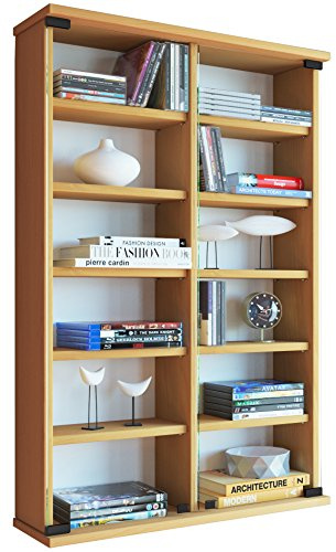 VCM CD/DVD Wandregal 60x18x92 cm 2 Glastüren 12 Fächer CDs DVDs | Medienregal für CDs und DVDs - Wohnzimmer oder Büro - für Musik- und Filmliebhaber - Holzwerkstoff und Glas