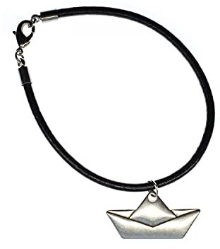 Miniblings Papierschiff Lederarmband schwarz Armband Origami Leder silbern - Modeschmuck handmade - Damen Mädchen Bettelarmband