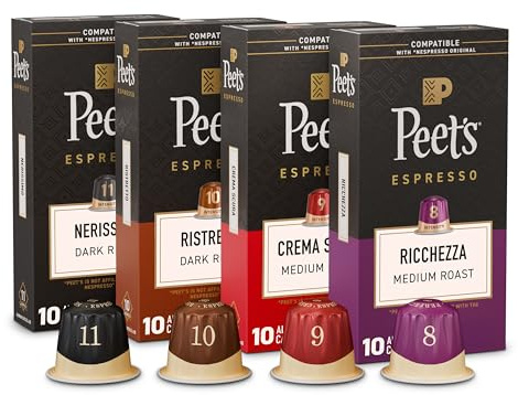 Peet's Coffee, Dark and Medium Roast Espresso Capsules Variety Pack, Compatible with Nespresso Original Machine, 100% Arabica Coffee - Intensity 8-11, 40 Count (4 Boxes of 10 Espresso Capsules)
