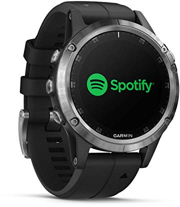 Garmin Fenix 5 Plus Silver Bracelet Noir - Montre GPS Multisports avec cartographie, Musique, paiement sans Contact