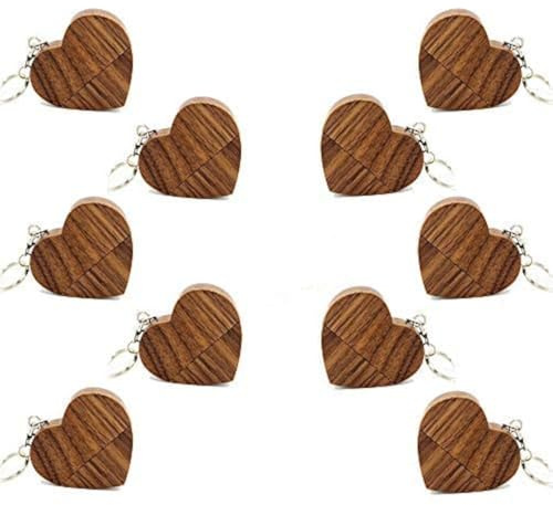 A Plus+ 10 Stück Holz USB-Sticks 16GB USB Flash Laufwerke Herzform Speicherstick Schlüsselring Angebracht