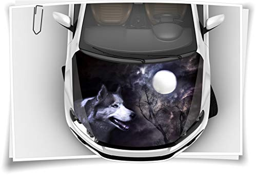Medianlux Wolf Mond Nacht Hund Motorhaube Auto-Aufkleber Steinschlag-Schutz-Folie Airbrush Tuning Car-Wrapping Luftkanalfolie Digitaldruck Folierung