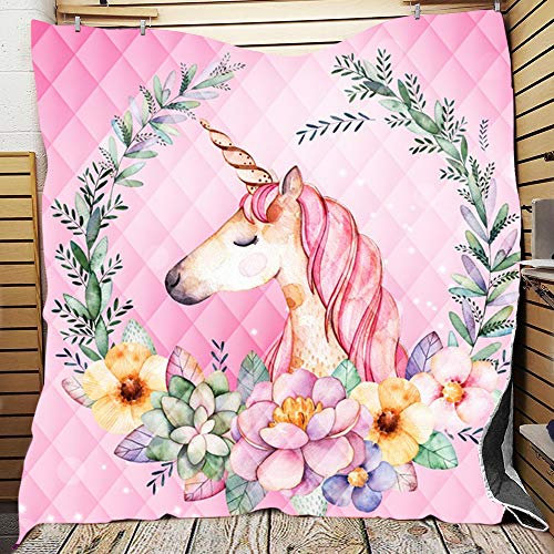 FANSU Tagesdecke Bettüberwurf Steppdecke Mikrofaser Doppelbett Einselbetten Tagesdecken Gesteppt Bettwäsche Sofaüberwurf Wohndecke Stepp Gesteppter Quilt (Rosa Einhorn,130x150cm)