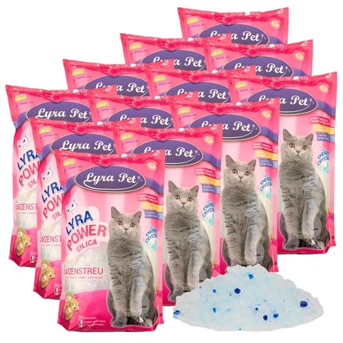 Lyra Pet® | 12 x 5 L = 60 L Lyra Power Silica Silikat Katzenstreu |100% Kieselgel | Keine Klumpenbildung | Neutralisiert den Geruch | Staubfrei & Unparfümiert | Hygienisch & Saugstark| Saubere Wohnung