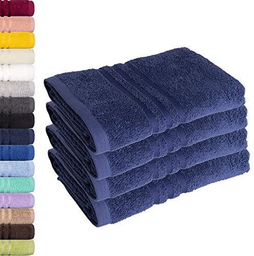 Lavea® 4er Set Handtuch 50x100 cm – Saugstarke und Weiche Handtücher aus 100% Baumwolle, Frottierserie Elena – Waschbar und Strapazierfähig - Navy