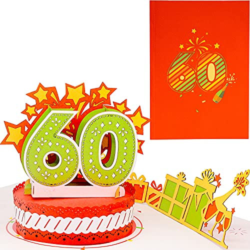 Liebessa® Geburtstagskarte zum 60. Geburtstag 3D Pop-Up Karte für Frau oder Mann - Handgemachte Jubiläum Glückwunschkarte, Geburtstagskarte mit Umschlag