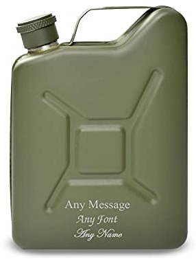 Personalised Engraved Green Jerry Can Hip Flask, Personalise with Any Message for Any Occasion