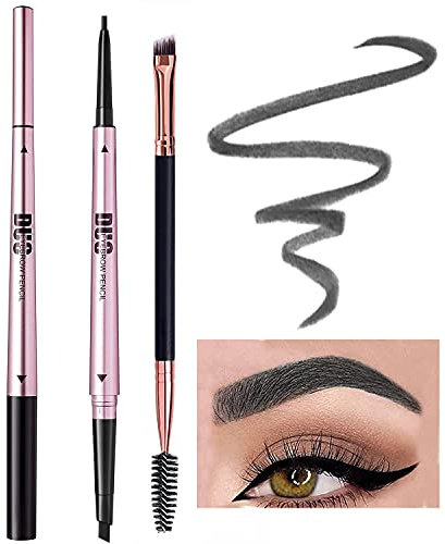 Mihqy Augenbrauenstift mit Augenbrauenpinsel, doppelseitiger Augenbrauenstift, automatisches Make-up-Kosmetik-Werkzeug, Grau, 2 Stück