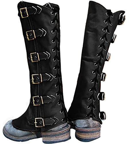 Mooke Steampunk Vintage metà Chaps Ghetta in Pelle Stringata Fibbia Copriscarpe Regolabile Stivali Medievali Ghette Escursionismo Parastinchi Armatura per Uomo Donna,Nero