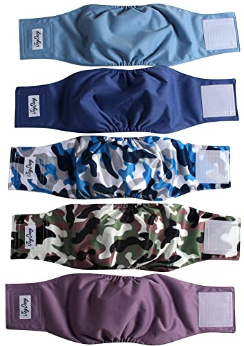 JoyDaog Reusable Dog Belly Bands for Male Dogs Diapers,5 Pack Premium Washable Dog Diapers Male Puppy Nappies Wrap,S