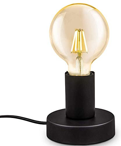 Métal Lampe de table,douille E27,lampadaire avec prise et interrupteur, jusqu'à 60W,lampe décorative pour Edison rétro industriel,pour salon,chambre et bureau,Lampe de chevet,café, bar(noire)