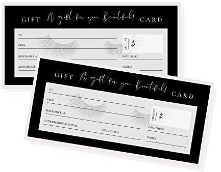 Blank Gift Certificates | 30 Pack | 3.75 x 8.25 inch Size Gift Card | Small Business Certificates, Fill In Your Own, Voucher, Coupon | Eyelash Extension Supplies | Black & Lash Design
