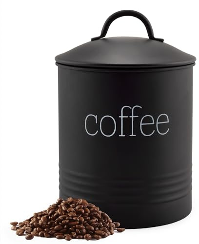 AuldHome Design Enamelware Black Coffee Canister; Modern Farmhouse Style Coffee Storage for Kitchen