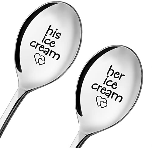 ZBBFSCSB Ice Cream Together 2 Pack Spoons with Gift Box, Ice Cream Together Scoops for Couples, Our Ice Cream Scoops, Spoon Couple Gifts (Funny, B)