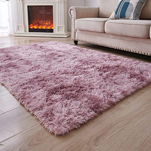 MARATIP Teppich Wohnzimmer Batik Purpur-Rosa 200x300 cm | Hochflor-Teppich, waschbar, rutschfest, weich. Ideal für offene Räume, Esszimmer und große Schlafzimmer.