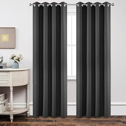 Joydeco Verdunkelungsvorhänge Dunkelgrau mit Ösen 2er Set H 245 x B 140 cm, Vorhänge Blickdichte 245 cm Lang für Wohnzimmer Schlafzimmer