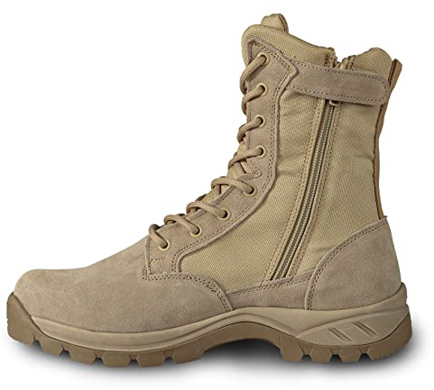 LUDEY - Stivali militari da uomo, comodi, stivali da impiego, stivali da combattimento, impermeabili, neri, tattici, stivali dell'esercito con cerniera laterale YKK, modello 928, beige., 46 EU
