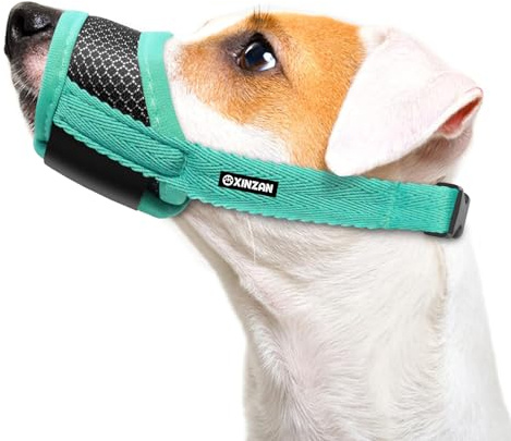 Dog Muzzle for Small Dog Medium Dogs to Prevent Biting Barking Eating, Soft Nylon Muzzle for Dogs, Adjustable Breathable Mesh Small Dog Muzzle Allows Panting Drinking (Green, S)