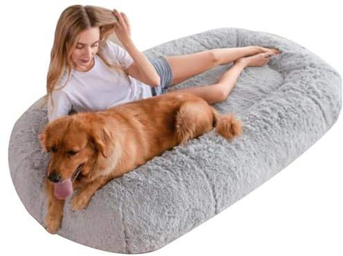 Orthopädisches Hundebett Erwachsene Riesenhundbett für Menschen Hundebetten Hundesofa Zwingerbett Menschliches Hundebet Riesiger Sitzsack Hundebett mit(Size:190x120x30CM+Blanket+Pillow,Color:Hellgrau)