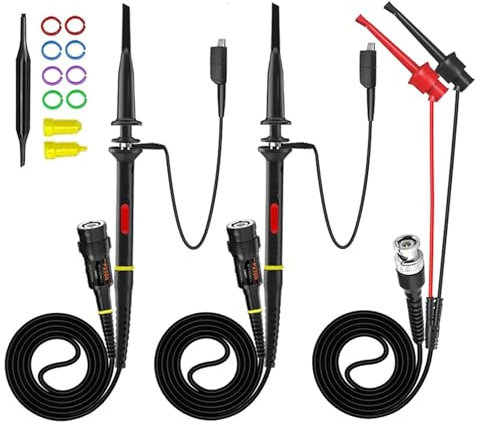JUUTQA P2100 Oscilloscope Probes + P1007B Test Hooks Leads Mini Grabber to BNC Coaxial Cables Set Insulated Probe For DIY Cable